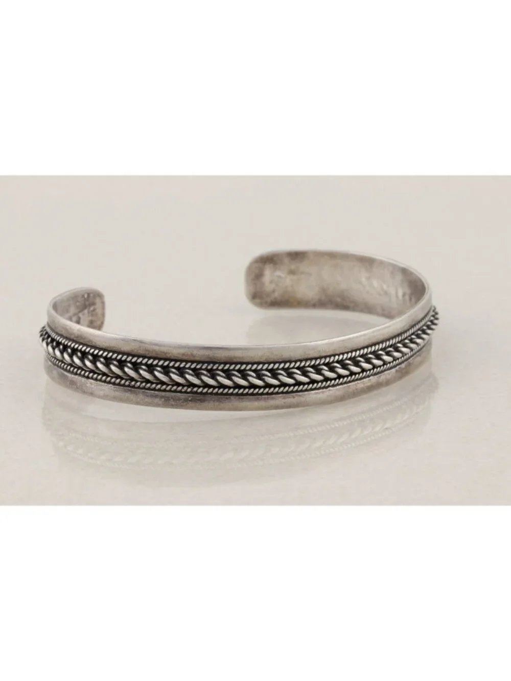 Sterling Silver Rope Pattern Cuff Bracelet Adjustable 7